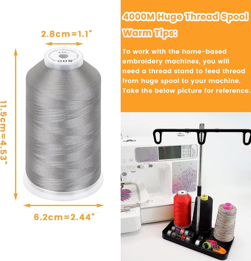 New brothread - Single Huge Spool 4000M Each Polyester Embroidery Machine Thread 40WT for Commercial and Domestic Machines - Silver - Image 2